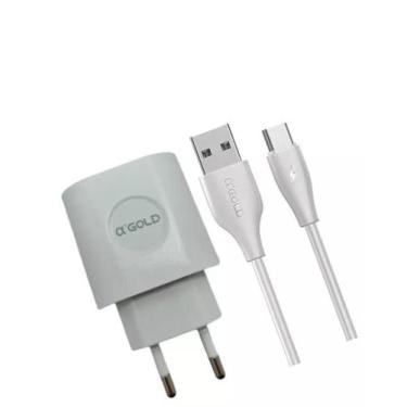 Imagem de Kit Carregador Fonte Adaptador Cor Branco - Tipo C - IOS -V8 - Agold, 