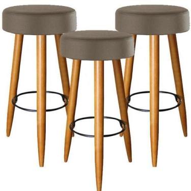 Imagem de Kit 03 Banqueta Alta Suede Marrom Pés Palito Castanho - Decore.Com