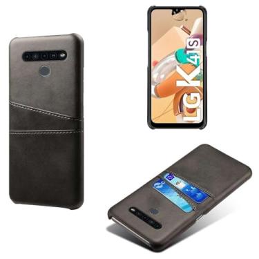 Imagem de Capas Compatível com LG K41s,Caso de couro PU-Tampa de telefone a prova de choque com 2 slots de cartão,Proteção anti-impressão digital e anti-gota-Black