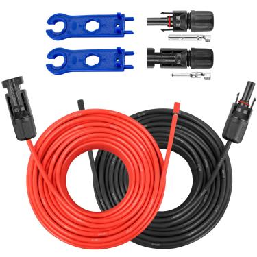 Imagem de MOOKEERF Cabo de painel de extensão solar 10AWG - Fio fotovoltaico de 30 m com conector fêmea e macho à prova d'água e kit adaptador de ferramenta para trailer, casa, barco, painéis solares (30,5 m