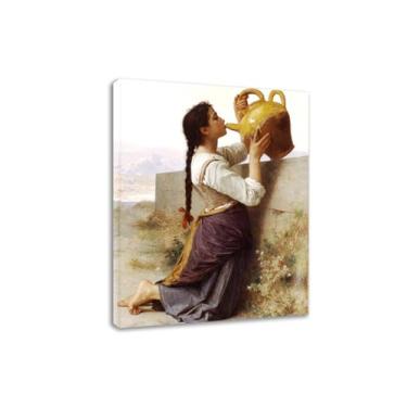 Imagem de LXURY Bouguereau.Thirst. Reprodução de pinturas famosas. Arte de parede em tela. Pôsteres e impressões. Imagem para decoração de casa 70 x 91 cm Moldura interna