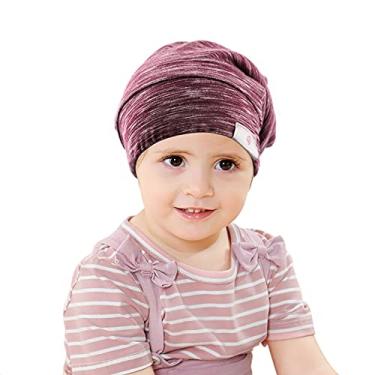 Imagem de Greatremy Gorro infantil com forro de cetim sedoso, touca para dormir, faixa elástica ajustável, chapéu de algodão despojado para adolescentes, bebês, meninas, meninos, crianças, crianças, dormindo, cabelo encaracolado natural, vinho