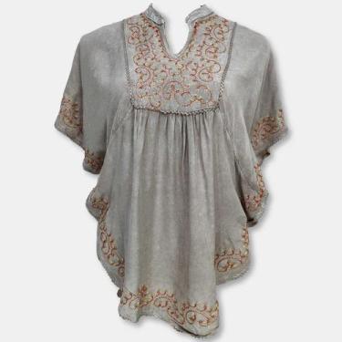 Imagem de Bata Indiana Poncho Bordado Kaftan Plus Size 5600 - - Sarat Moda India