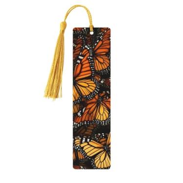 Imagem de Marcadores de livro de madeira para homens e mulheres, ornamentos feitos à mão com borlas, marcadores de livros de madeira vintage, monarca, borboletas, etiquetas de pendurar de madeira, marcadores de