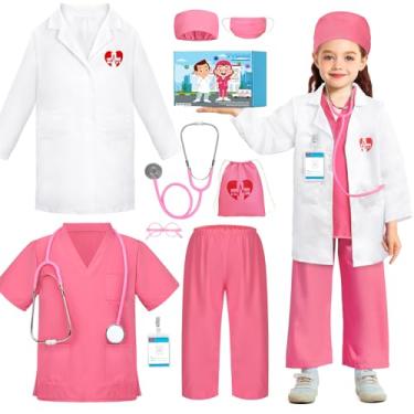 Imagem de BIBUTY Fantasia De Médico Para Crianças, Uniforme Meninos E Meninas, Jaleco, Estetoscópio Verdade, Kit Halloween, O Dia Da Profissão, Brinquedos Presente 5 A 8 Anos