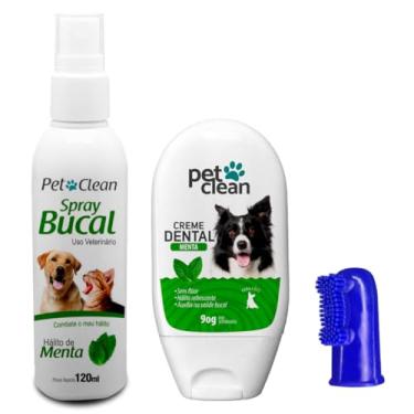 Imagem de Kit Cuidado Bucal Spray Creme Dental Pet Clean (Menta)