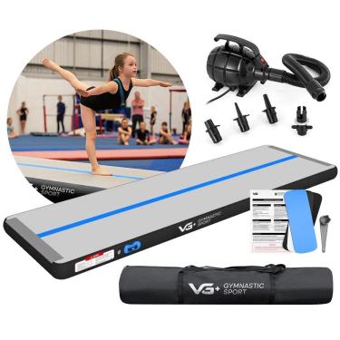 Imagem de Tapete Colchão Ginástica Inflável 5 Metros com Bomba Elétrica VG Plus Preto e Azul 220v