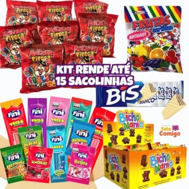 Imagem de Fini, Kit Rende 15 Sacolinhas Aniversário Infantil Pipoquinha Bala Fini Bis Chocolate e Bicho Mania