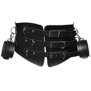 Imagem de Kit Corset Com Algemas Em Couro Sintético Cinta Sensual com Algemas Removíveis para Práticas BDSM DX4282 (PRETO)
