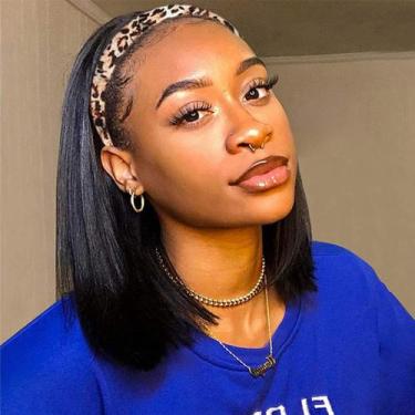 Imagem de Peruca com faixa de cabeça AISI Bob Human Hair Short Straight 30cm 150