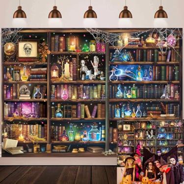 Imagem de Pano de fundo de laboratório de Halloween, estante mágica, crânio, veneno, boticário, cientista maluco, fotografia de laboratório, crianças, faixa de festa de aniversário de Halloween, decoração