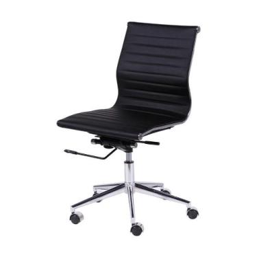 Imagem de Cadeira Giratória Baixa Office Esteirinha em PU Preto Base Rodízio sem