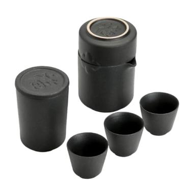 Imagem de Conjunto de chá 1 conjunto de chá de cerâmica Kungfu conjunto de bule de chá de cerâmica preta portátil conjunto de infusor de bule de chá ao ar livre quatro xícaras em uma panela para viagem, viagem