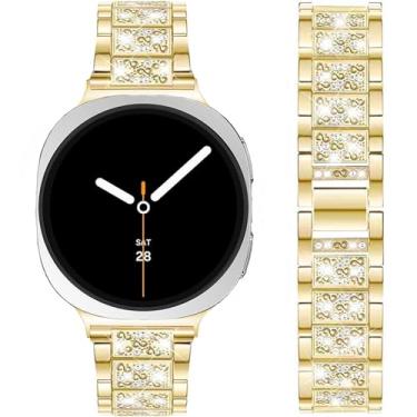 Imagem de DEALELE Pulseiras de substituição compatíveis com Samsung Galaxy Watch 8 de 40 mm/44 mm/8 Classic de 46 mm, diamante com strass brilhante, textura S (dourada)