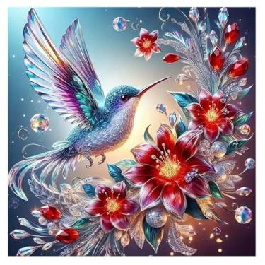 Imagem de Kits de ponto cruz estampado para adultos – Kits de bordado de flores de beija-flor para iniciantes e adultos, kits de ponto cruz contados com 11 CT para adultos, artesanato, 35,5 x 35,5 cm