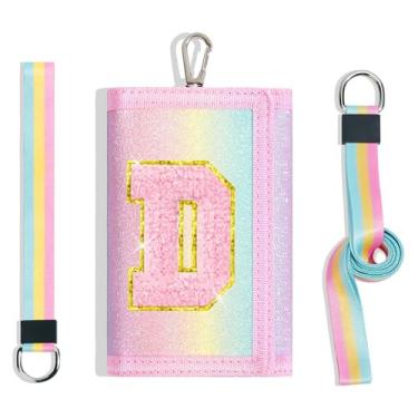 Imagem de cotmcor Carteiras infantis para meninas, adolescentes, 6-8, 8-10 anos, linda bolsa infantil com inicial de rebanho, bolso para moedas, glitter, arco-íris, carteira transversal para presentes de