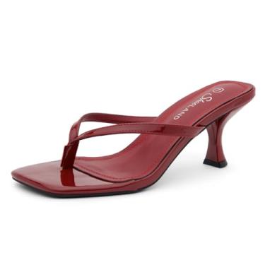 Imagem de Shoe Land Salto gatinho para mulheres | Chinelo de salto baixo | Chinelos de salto agulha de 6 cm | Sandálias elegantes de dedo aberto quadradas para o verão | 2025 na moda, 2401 vinho, 38