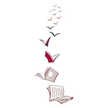 Imagem de Lchen Decalque de parede de livro aberto, adesivo de parede de livro de leitura, biblioteca, sala de aula, sala de estudo, livraria, arte removível, decoração de casa (cor )