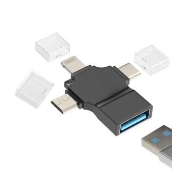 Imagem de Adaptador OTG USB-A para Lightning Micro USB tipo C conversor (3 em 1) compatível com Samsung para iPhone 15 14 13 12 Pro Max Plus para iPad Air Mini 6 Android Thunderbolt Mouse Keyboard Flash Drive