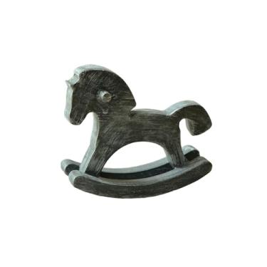 Imagem de KiBcsLic Cavalo de balanço de madeira, estatueta pequena de cavalo, artesanato, colecionável, presente criativo de inauguração, decoração de mesa, estátua de, Azul Acinzentado