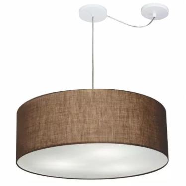 Imagem de Lustre Pendente Cilíndrico Com Desvio De Centro Vivare Md-4266 Cúpula Em Tecido 60x21cm - Bivolt Café 127/220v