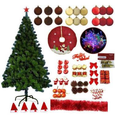 Imagem de Árvore Natal Verde 1,80m 540 Galhos 116 Enfeites Decorada Pisca Pisca 