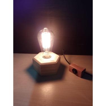 Imagem de Luminária De Mesa Madeira Pinus Hexagonal Abajur Rústico