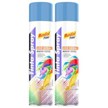 Imagem de Kit 2 Tinta Aerossol Spray Azul Claro Uso Geral 400ml/240g Mundial Prime