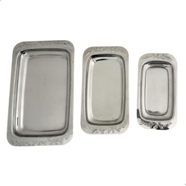 Imagem de Kit Churrasco Inox 3 Travessas e Pinça para Servir - Pantheon Inox