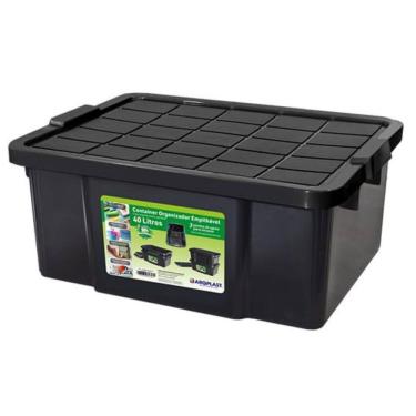 Imagem de Caixa Organizadora Multiuso Preta 40 Lts Empilhável C/Tampa