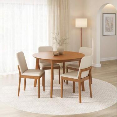 Imagem de Kit Mesa de Jantar Extensível Redonda Tarsila e 4 Cadeiras Pequi CabeC