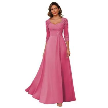 Imagem de Vestido para mãe da noiva AUSPORY Elegant Hot Pink Chiffon 18W