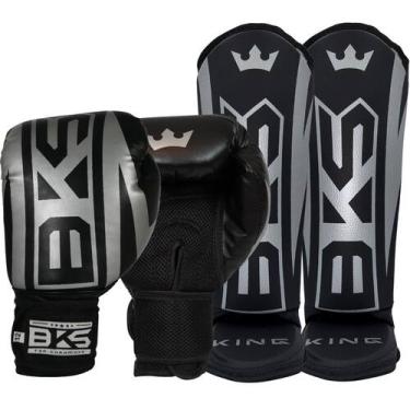 Imagem de Luva Muay Thai Boxe Kickboxing Sparring Caneleira Bks, Prata, 12oz