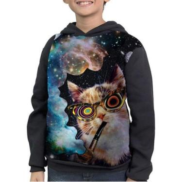 Imagem de Casaco Moletom Infantil Gato Fumando Cachimbo Da Paz - smoke, Preto, 4
