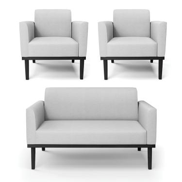 Imagem de Sofá Namoradeira com 2 Poltronas Base de Madeira Fixa Preto Marisa Linho Cinza A05  D03 - D'Rossi