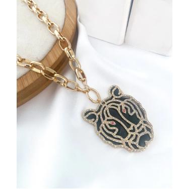 Imagem de Colar banhado semi joia cristal pedra tigre cordão gargantilha dourado