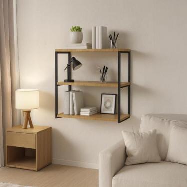Imagem de Prateleira Tripla Estante Mdf 30x60cm Tipo Industrial - Bella Decor Br
