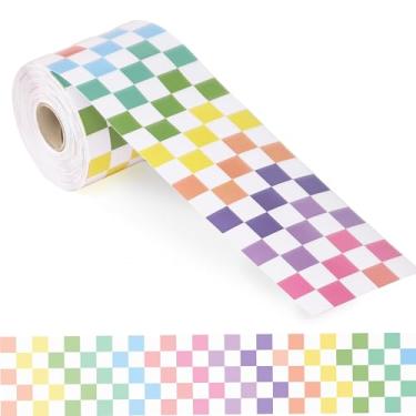 Imagem de INKNOTE Quadro de avisos quadriculado colorido de 20 metros com bordas quadriculadas e recortes de papel para quadro-negro escolar, quadro de avisos, parede, casa, escritório, festa, decoração