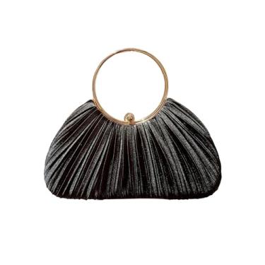 Imagem de SweatyRocks Bolsa feminina com alça superior plissada pequena para festa de formatura transversal, Preto, one_size