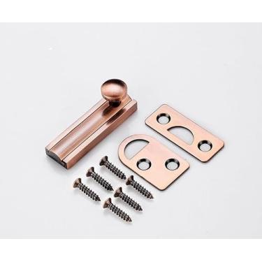 Imagem de Trava deslizante de latão maciço, trava de superfície de segurança antifurto de 5 cm SUYA para portas francesas, cercas de madeira, portões e armários, acabamento de cobre antigo