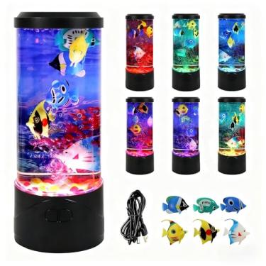 Imagem de Toycol Lâmpada de peixe bolha, lâmpada de aquário artificial com mudança de 7 cores, tubo de luz sensorial com 6 peixes falsos em movimento, luz noturna de humor, ótimo presente para crianças e