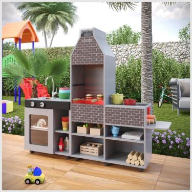 Imagem de Churrasqueira Infantil Mini Chefe Temática C/ Forno Grelha E Armários Cinza