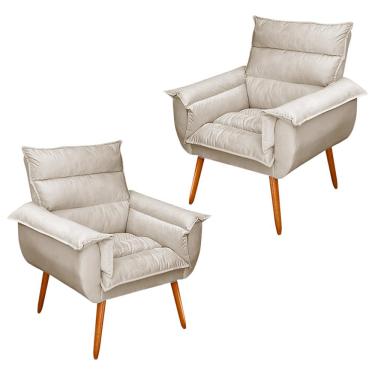 Imagem de Kit 02 Poltronas Decorativas Modernas Sala e Recepção Monza Pés Palito Suede Bege - Desk Design