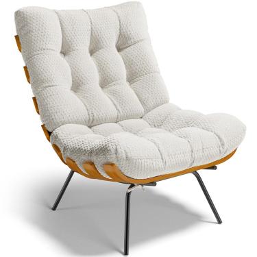 Imagem de Poltrona Decorativa Sala de Estar Costela L02 Bouclê Cru - Lyam Decor