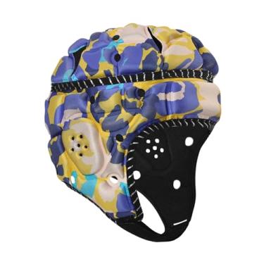 Imagem de simhoa Capacete de Rugby Boné Esportivo Scrum Cap Anticolisão Confortável Protetor de Cabeça Infantil para Rugby para Treinamento de Futebol Americano de, Azul Amarelo