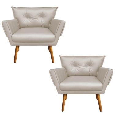 Imagem de Kit 02 Poltronas Anitta Corino Castanho Bege