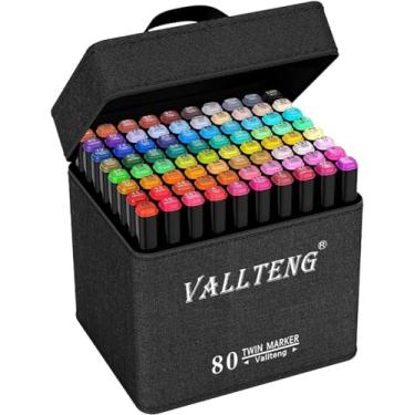 Imagem de Caneta marcador gráfica necessária para artista de 80 cores, marcadores de arte permanentes gêmeos design de ponta fina larga para desenhar colorir com bolsa preta