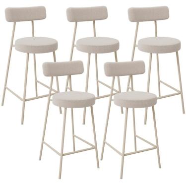 Imagem de Kit 05 Banquetas Baixa Cozinha Sala Jantar Bancada Milão Arena L02 Bouclê Bege - Lyam Decor