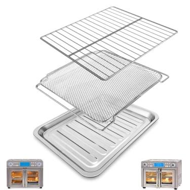 Imagem de GWY Pacote com 3 peças de reposição Air Fryer compatíveis com Emeril Lagasse Dual Zone 25 QT Air Fryer forno torradeira de convecção, inclui cesta de malha de aço de grau alimentício, rack de arame e