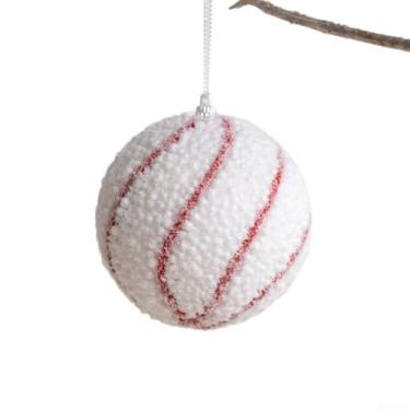 Imagem de Enfeites de bola de Natal de 8 cm, bolas de neve de espuma branca vermelha com padrões de floco de neve para decoração de árvore em lojas e vitrines, peça única